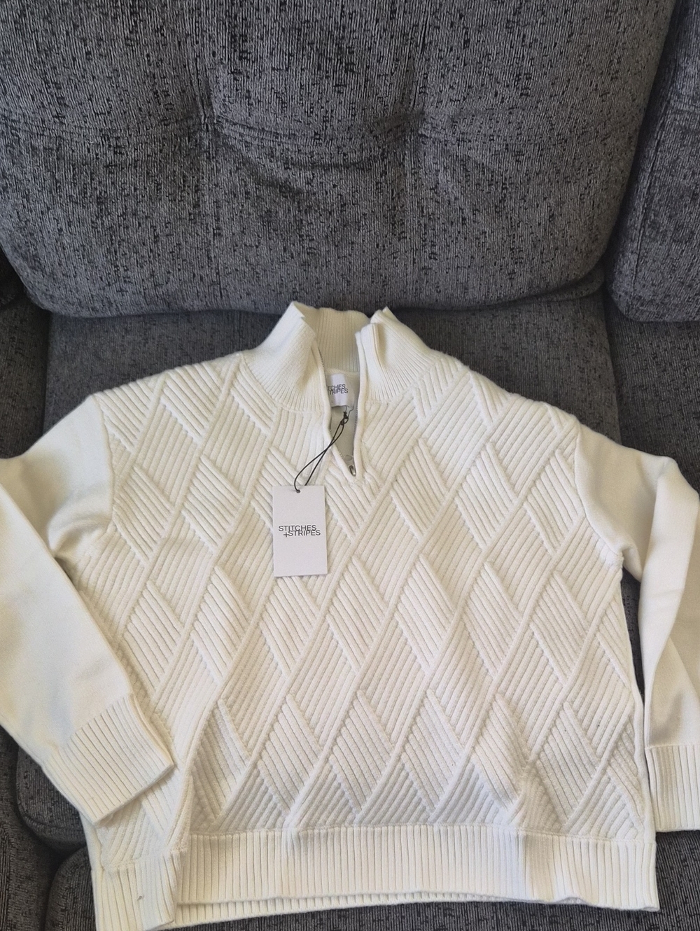 Stitch & Stripes Women's Cream Diamond-Texture Half-Zip Cowl Sweater